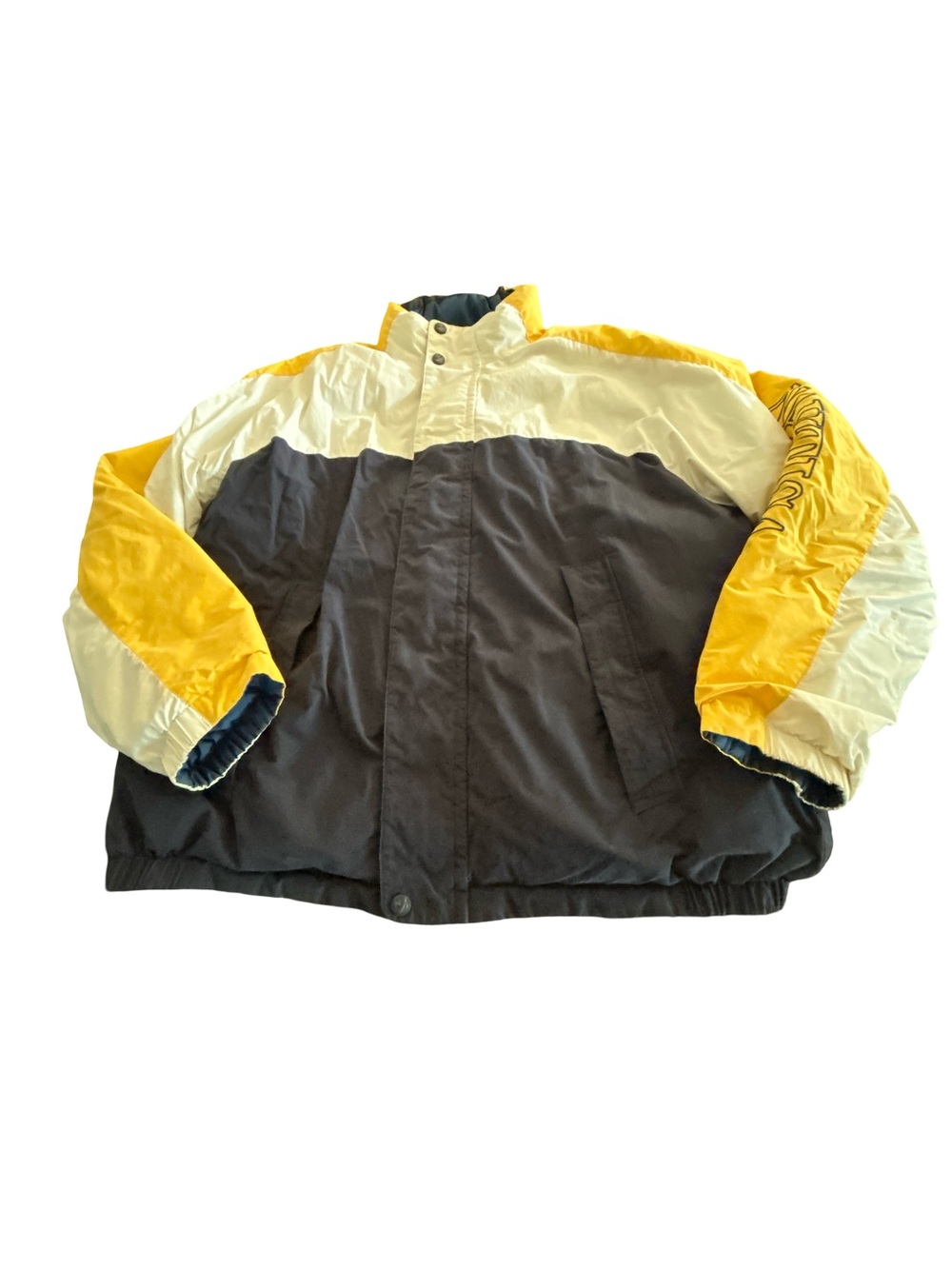 Vintage 90s Nautica Reversible Down Puffer Jacket Colorblock Yellow Navy XL